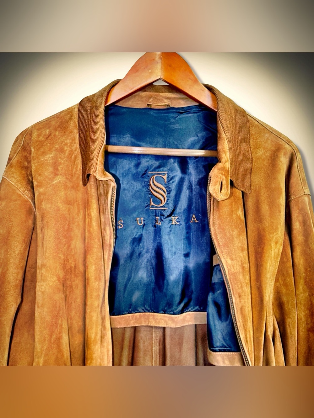 Sulka Men’s Brown Suede Leather Bomber Jacket | Size 44 | Luxury | Zip Front - Picture 14 of 16